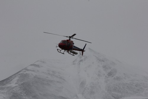 An AStar approaches F6 Camp after a few days of snowy weather prevented all helicopter travel in the valley.